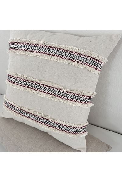 NDC HOME Mini Double Tassel Linen Cream Throw Pillow Cushion Cover (43 x 43)