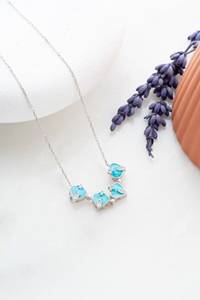 Nereze 925 Ayar Gümüş Mıknatıslı Ayrılabilir Su Yeşili Mineli 4 Kalpli Yonca Kolye