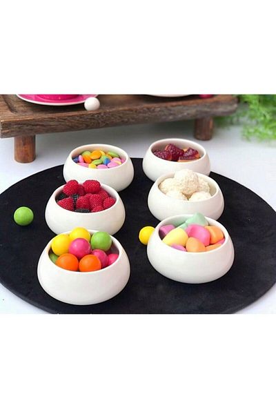 DİLAHOME Acar Pure White 6-Piece Mini Crock Curved Model Bowl No 1