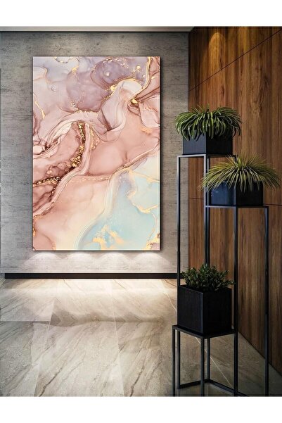 EMİLART SOYUT GOLD PUDRA PEMBE TONLARI KANVAS TABLO