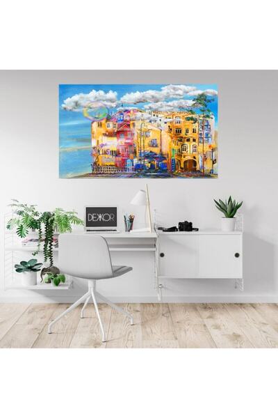 KanvasSepeti Vopsea în ulei Aspect Colorat Case Canvas Canvas Canvas Painting