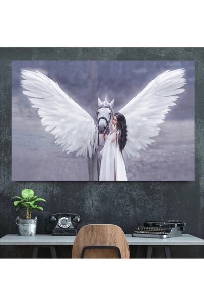 KanvasSepeti Ζωγραφική σε καμβά με λευκό άλογο και κορίτσι αγγέλου