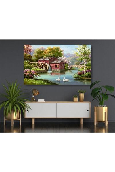 Tablo Deposu Swan House Landscape Canvas Smiley Painting