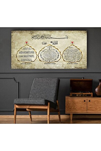 Tablo Deposu Tablou zâmbitor pe pânză cu versuri de ochi rău, rugăciune de bi...