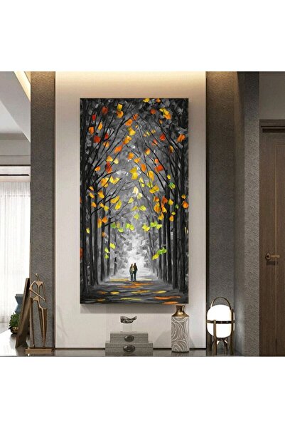 Tablo Deposu Fallen Leaves and Walking Couple Canvas Smiley Painting