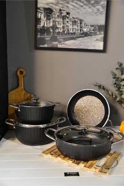 şirineşyalarım Colonna 7 Parça Granit Tencere Seti Siyah