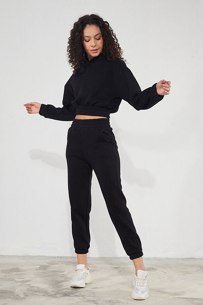 2D2B Γυναικεία κουκούλα Crop Top με ελαστικά πόδια και 3 κλωστές εσωτερικά Fleece Raster Basic αθλητική φόρμα