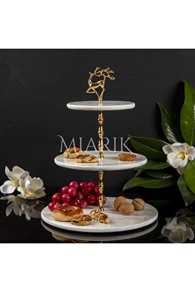 MIARIK DESIGN & DEKORASYON Doğal Mermer Uçan Geyik Gold Pirinç Çubuklu Servis...