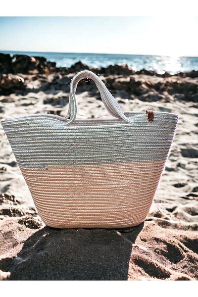 MaVaux Τσάντα παραλίας Jute Straw Look Τσάντα με λαβή γιούτας Vegan Bag