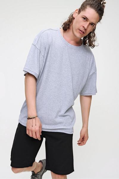 CHUBA Ανδρικό γκρι μπλουζάκι Premium με λαιμόκοψη ποδηλάτου, υφή, μεγάλο μέγε...