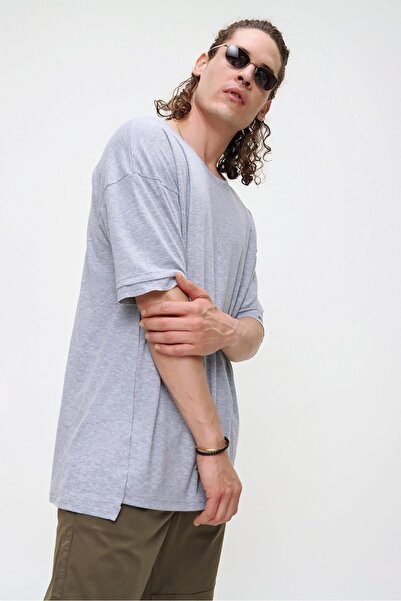 CHUBA Ανδρικό γκρι Premium μπλουζάκι με λαιμόκοψη με υφή Oversize Sports Cut ...