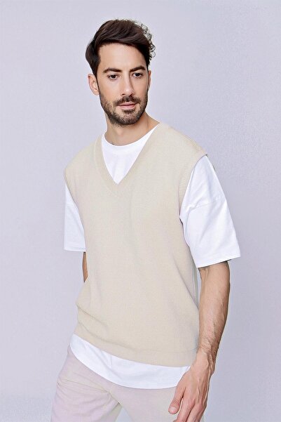 CHUBA Ανδρικά πλεκτά βαμβακερά πουλόβερ με λαιμόκοψη σε μπεζ χρώμα