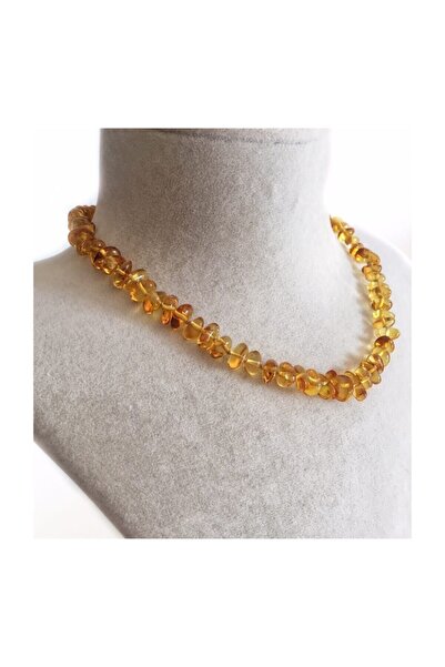 İpek Kehribar قلادة نسائية من قطع رقائق اللون الليموني المعتمدة من كهرمان الب...