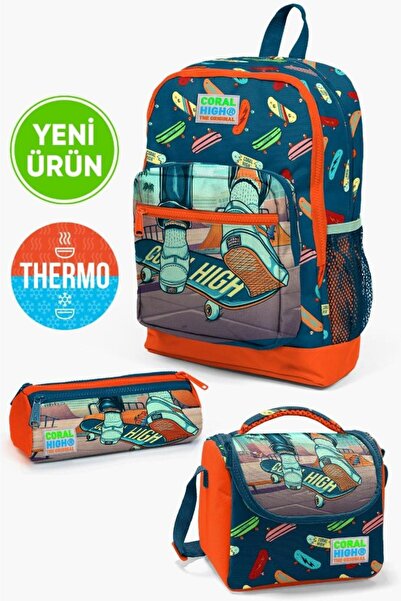 Coral High Kids Civit Neon Turuncu Kaykay Desenli Kalemlik,Beslenme,3’lü Okul...