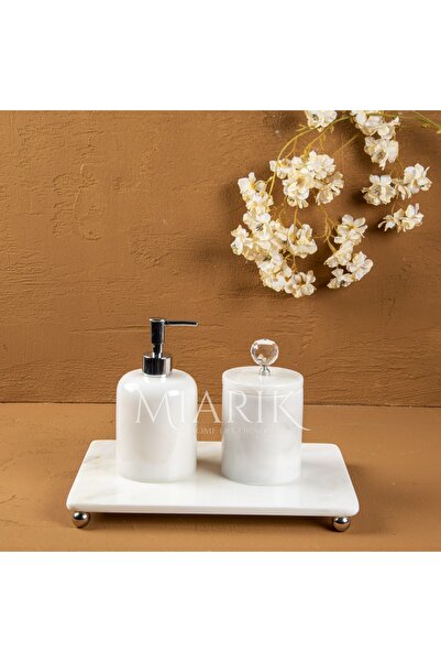 MIARIK DESIGN & DEKORASYON DEKORATİF BEYAZ MERMER AKSESUAR DETAYLI 3 LU BANYO...