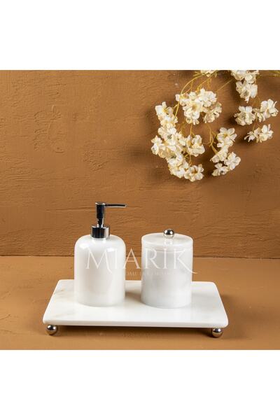 MIARIK DESIGN & DEKORASYON DEKORATİF BEYAZ MERMER AKSESUAR DETAYLI 3 LU BANYO...