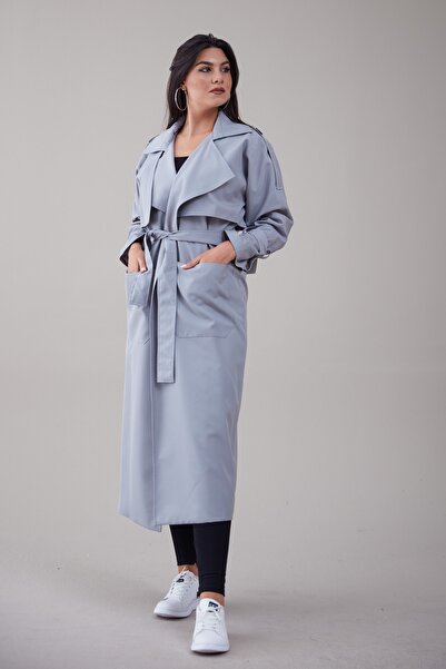 Heggo Karmen Kadın Gri Oversize Trençkot