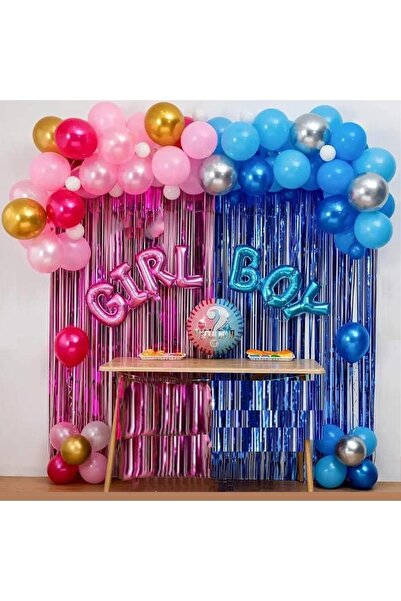 Patladı Gitti Cinsiyet Belirleme Parti Seti; Fon Perde Folyo Balon Ve Balon Zincir Seti Konsept 1