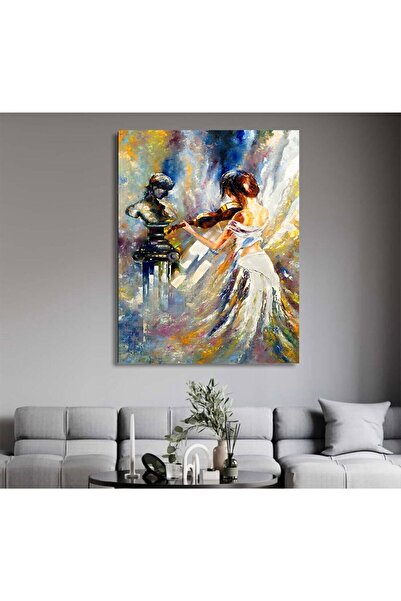 Tablo Deposu Pictură în ulei Aspect Vioara Cântând Fată Pânză Smiley Pictură