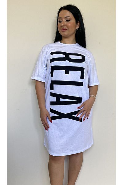 Butik Nilyam Plus Size Women's T-Shirt Dress 21013 White