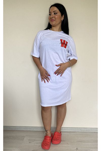 Butik Nilyam Plus Size Women's T-Shirt Dress 21017 White