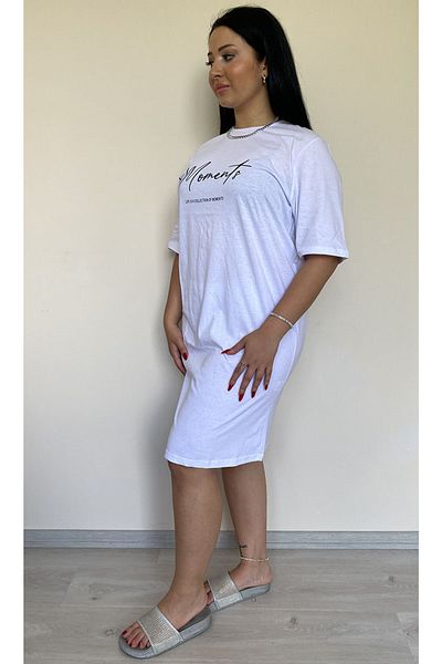 Butik Nilyam Plus Size Women's T-Shirt Dress 21016 White
