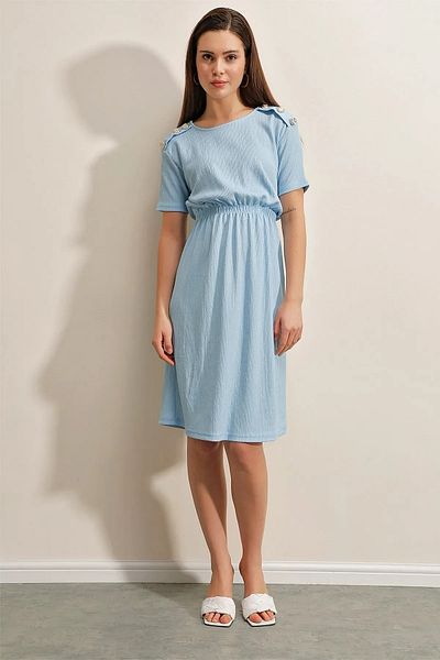 hazelin Rochie tricotată confortabilă pentru femei, albastru gheață, cu talie elastică, detaliată, Hzl22s-bd123751