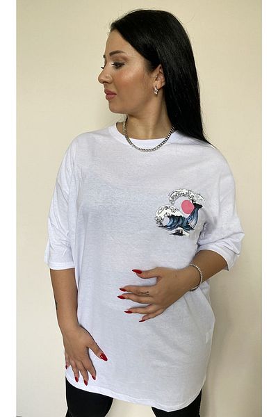 Butik Nilyam Large Size Women's T-Shirt Wave Printed 21021 White