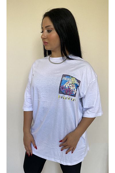 Butik Nilyam Large Size Women's T-Shirt Printed 21022 White