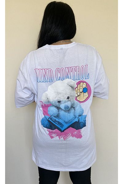 Butik Nilyam Plus Size Women's T-Shirt MIND CONTROL Printed 21023 White