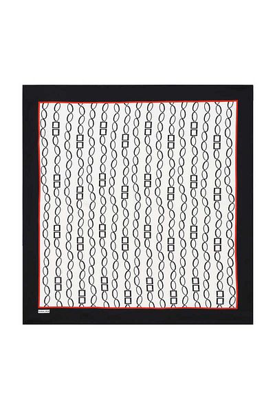 Bursa İpek Ecru Black Chain Pattern Twill Silk Scarf