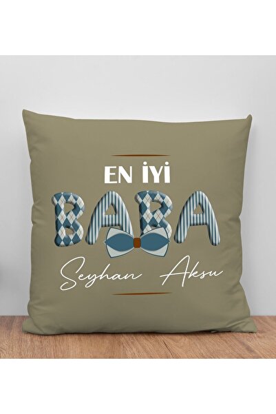 Bk Gift Kişiye Özel İsimli Babalar Günü Tasarımlı Haki Kırlent Yastık-12 Baba...