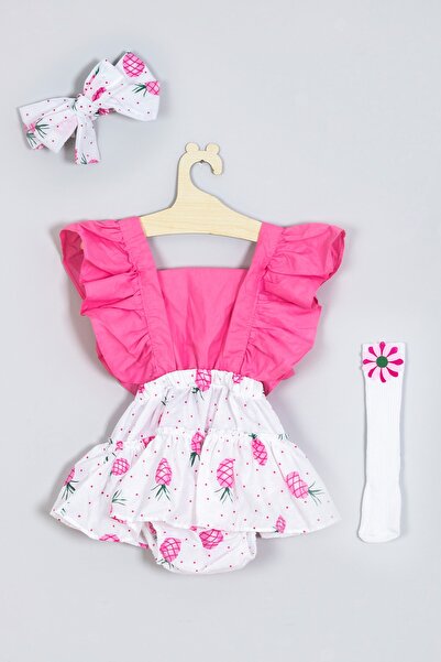 ADABEBEK Frilly Pineapple Patterned Knee-Length Floral Socks Set