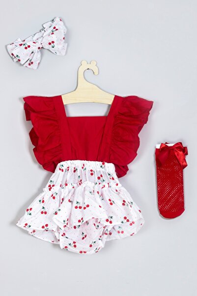 ADABEBEK Fırfırlı Kiraz Desenli File Çorap Set