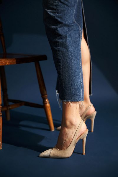 AYAKKABI PRENSİ Jen Stone Detailed Skin Suede Suede 10 cm Women's Stiletto, High Heels