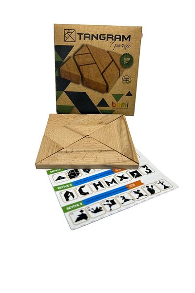 BEMİ Natural Wooden 7 Piece Tangram - Intellect Logic and Strategy Game