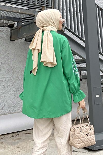 lamelif Green Embroidered Sleeve Tunic
