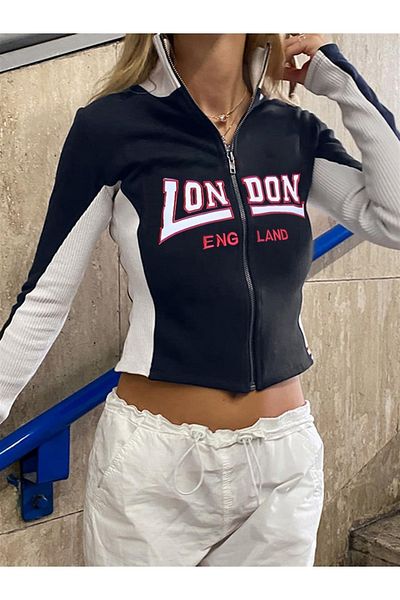 Touz London Printed Black Crop Cardigan - με φερμουάρ