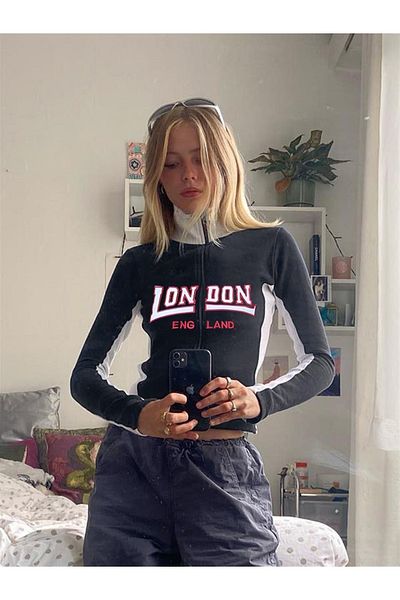 Touz London Printed Black Crop Cardigan - με φερμουάρ