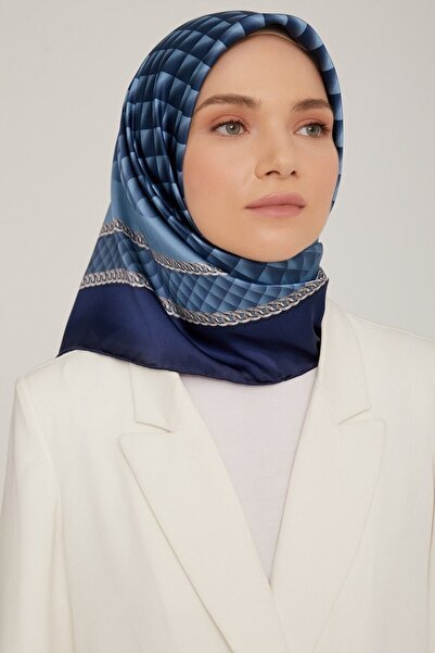 Armine Ipek Eşarp Twill 2022-2023 Sonbahar Kış-zincir Detaylı Mavi