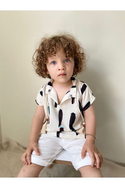 favorimkids Patterned WHITE Summer Suit BOTTOM UPPER SUIT