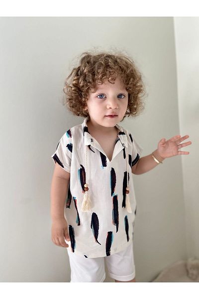 favorimkids Patterned WHITE Summer Suit BOTTOM UPPER SUIT