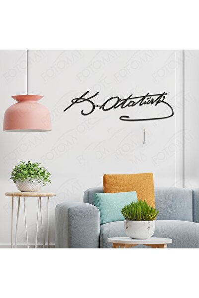 Genel Markalar Modern Atatürk Imza Lazer Kesim Siyah Duvar Dekorasyon Ürünü D...