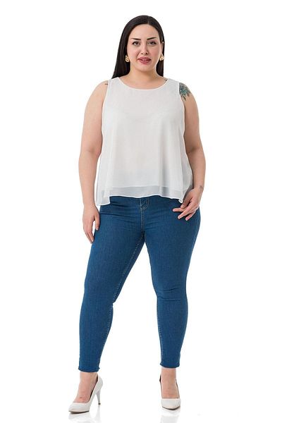 DISENTIS MODEST Plus Size Chiffon White Blouse with Back Tie Detail