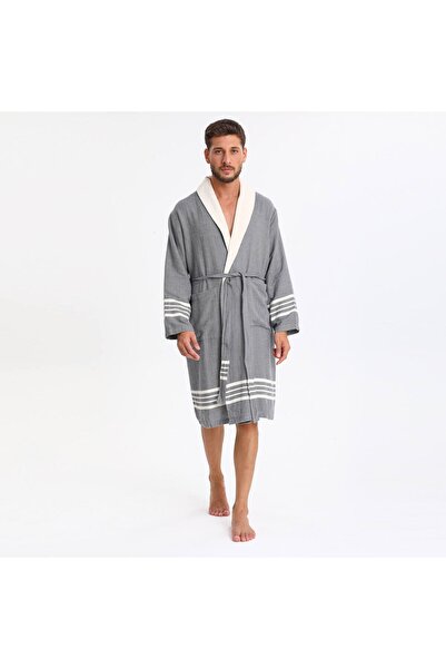 PESHCE رداء حمام للجنسين باللون الرمادي الداكن مع منشفة على الأرض