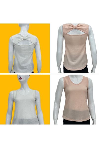 Moda Işık Γυναικεία, Λευκή, Ανοιχτό Ροζ, Μπλούζα 2 τεμαχίων με Παράθυρο Πίσω