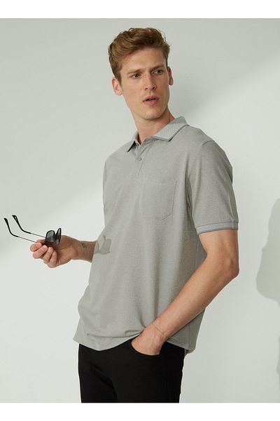 ALTINYILDIZ CLASSICS Altınyıldız Classics Gray - White Men's Polo T-Shirt 4A9000000004