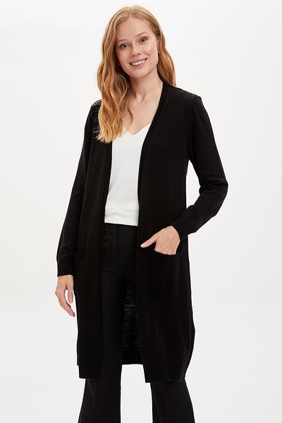DeFacto Long Basic Knitwear Cardigan - Regular Fit and Pocket Detail
