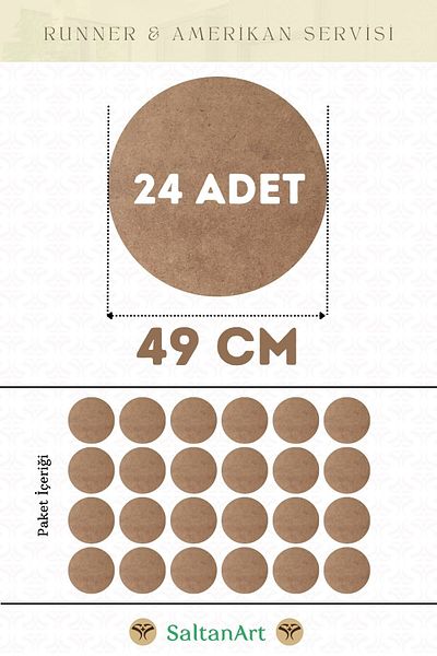 SaltanArt 49cm Διάμετρος 24 τμχ Φόρτες American Service Runner MDF Drolit Magnet Έξι Ξύλο 3mm (2,7mm) Πάχος