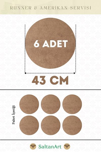 SaltanArt Диаметър 43 см, 6 броя, американски сервизен бегач, MDF, Drolit, магнитна основа, дърво, дебелина 3 мм (2,7 мм).